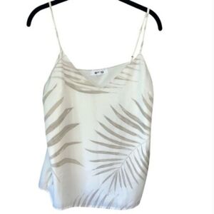 White Palm Leaf Print Camisole Tank Top Sleeveless Summer Blouse